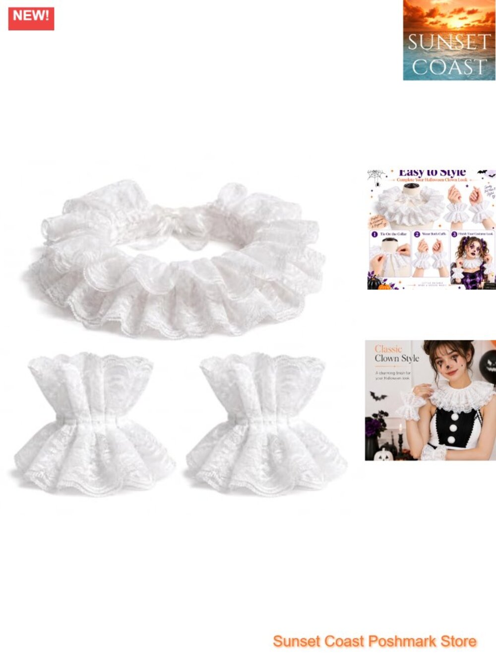 3Pc Lace Ruffle Collar & Cuffs Set Costume Accessories Vintage